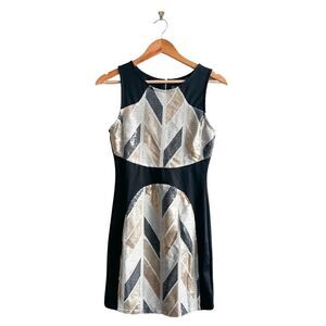 Ruby Rox Dress Black Gold White Sequins Stretch Women's S Back Exposed Zipper